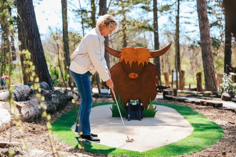 Minigolf in de natuur bos bakkum kinderen volwassenen obstakels